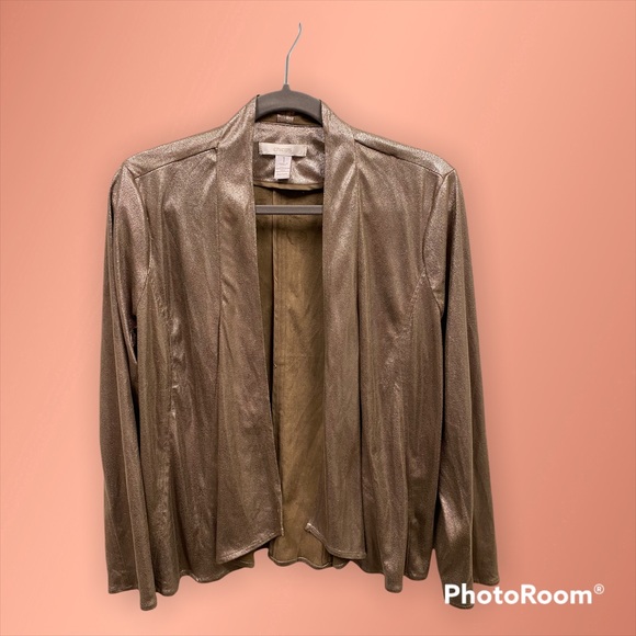 Chico’s Size 1 (Medium) Bronzed Metallic Jamie Jacket $129 Open Front, Unlined - Picture 3 of 10